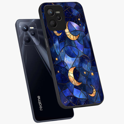 Starlit Sky Tapestry Glass Case displayed in angled mockup highlighting celestial night pattern with artistic aesthetic style.