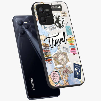 Wanderlust Journal Glass Case displayed in angled mockup highlighting adventure themed design with aesthetic travel vibe.