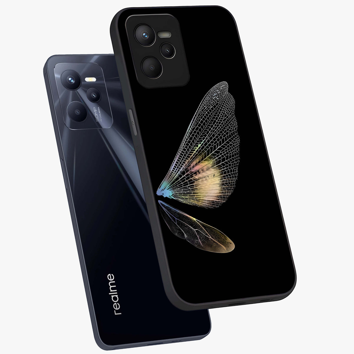 Whispers Of Wings Glass Case displayed in angled mockup highlighting soft feather design with celestial aesthetic style.