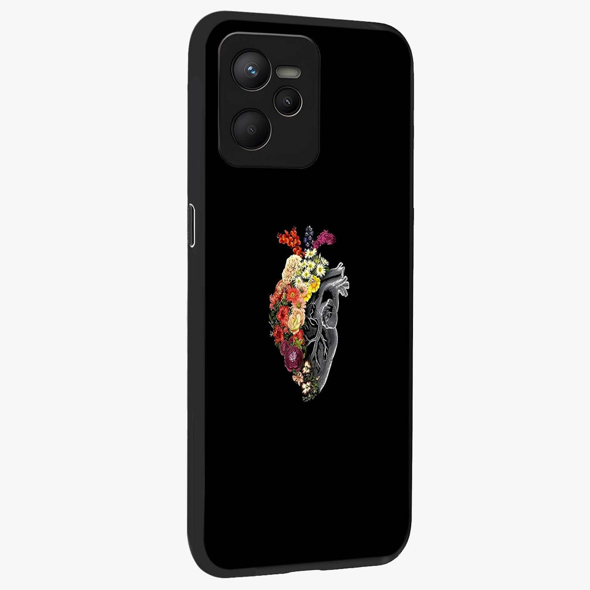 Heart With Flowers Glass Case upright view showcasing decorative heart and floral artwork with sweet romantic theme.