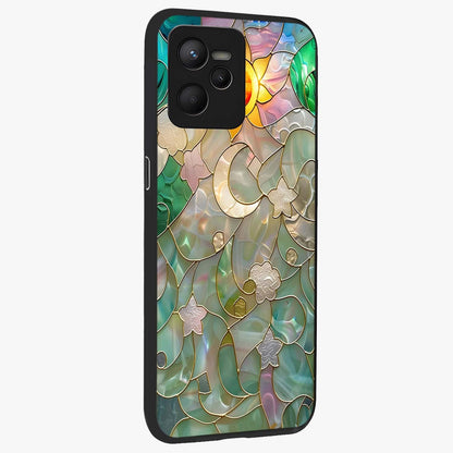 Stained Sunrise Glow Glass Case upright view showcasing colorful sunrise artwork with warm morning theme.