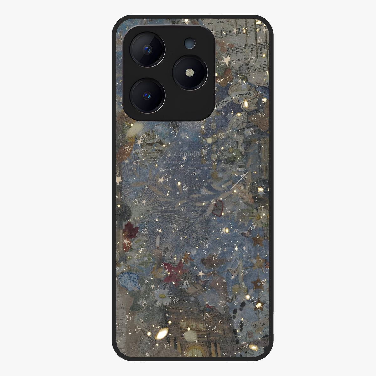 Aesthetic Astrolophia Glass Case showing flat back view with dreamy aesthetic design and glossy glass finish.
