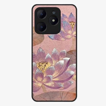 Blossom Mist Lotus Glass Case showing flat back view with serene lotus blossom artwork and glossy glass finish.