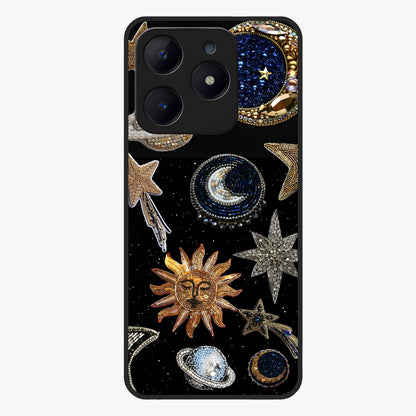Celestial Gem Constellations Glass Case showing flat back view with sparkling constellation artwork and glossy glass finish.