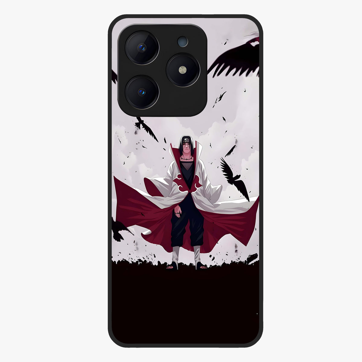 Crimson Crow Ascension Glass Case showing flat back view with mystical crow artwork and glossy glass finish.