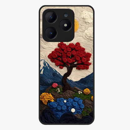 Eternal Nature Tapestry Glass Case showing flat back view with intricate nature tapestry artwork and glossy glass finish.
