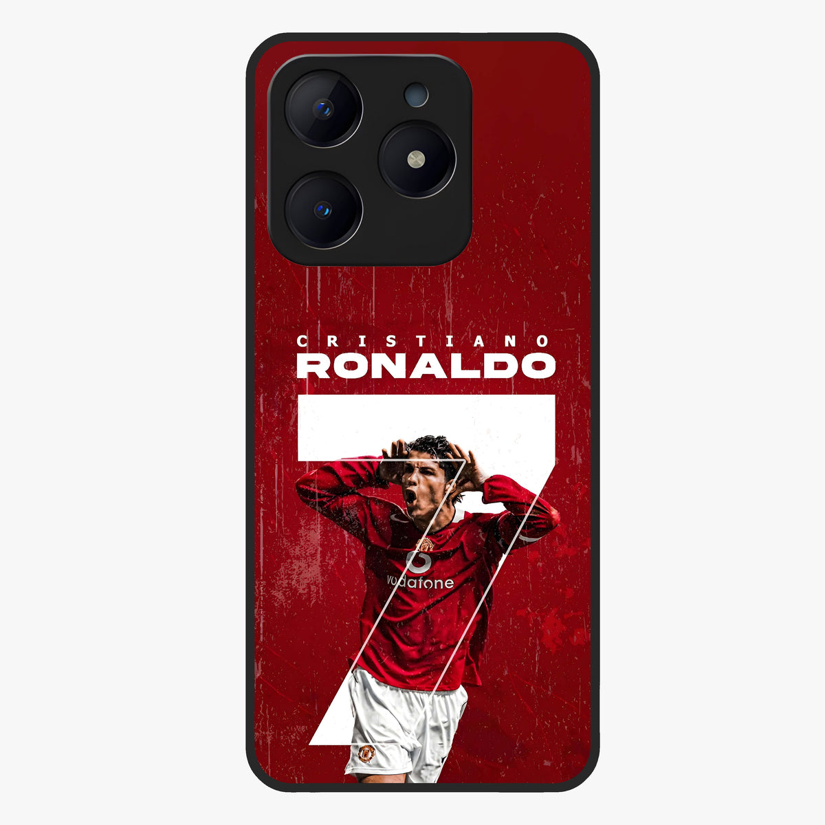 Goal Celebration Legacy Glass Case showing flat back view with football celebration inspired artwork and glossy glass finish.