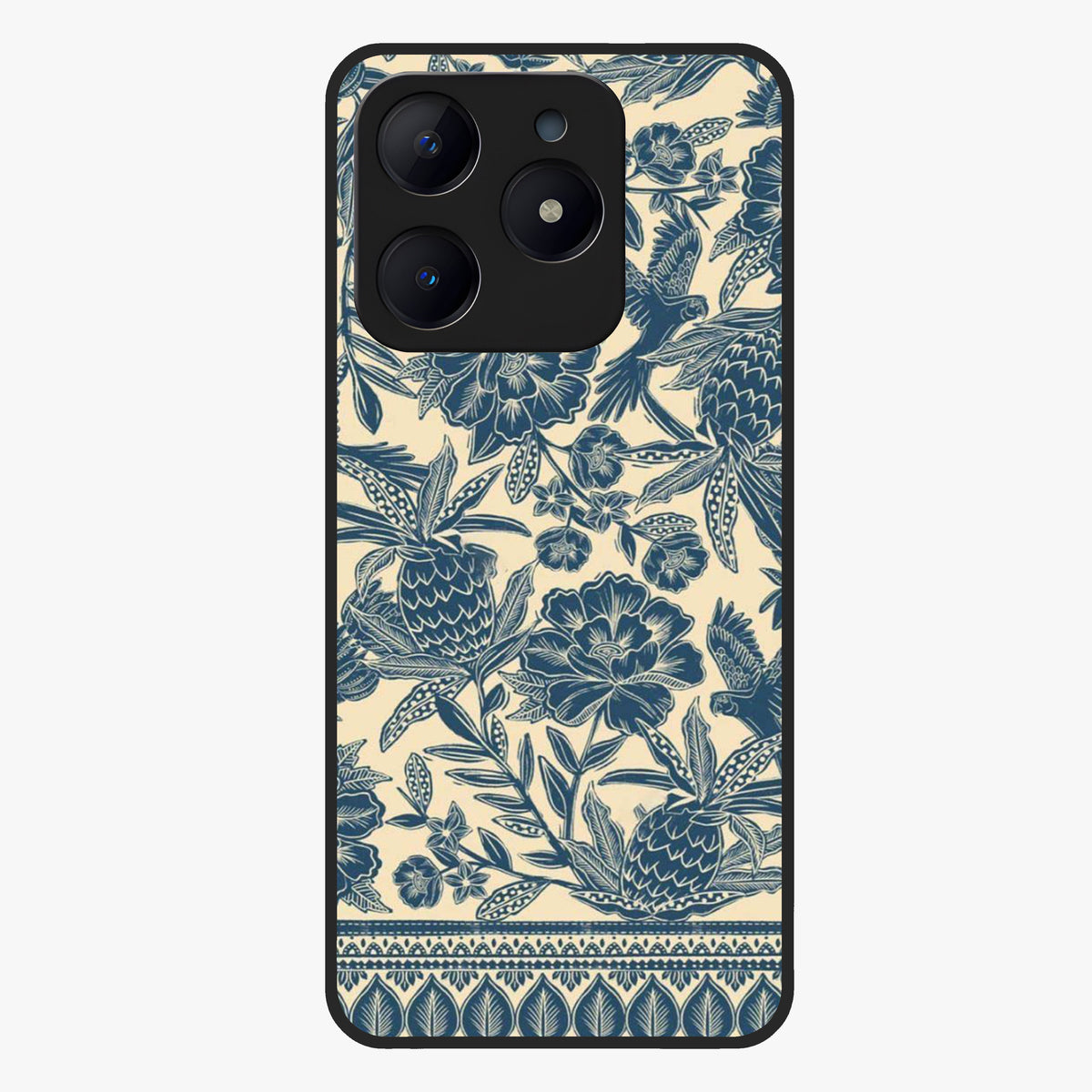 Heirloom Wild Bloom Glass Case showing flat back view with vintage inspired wild flower artwork and glossy glass finish.