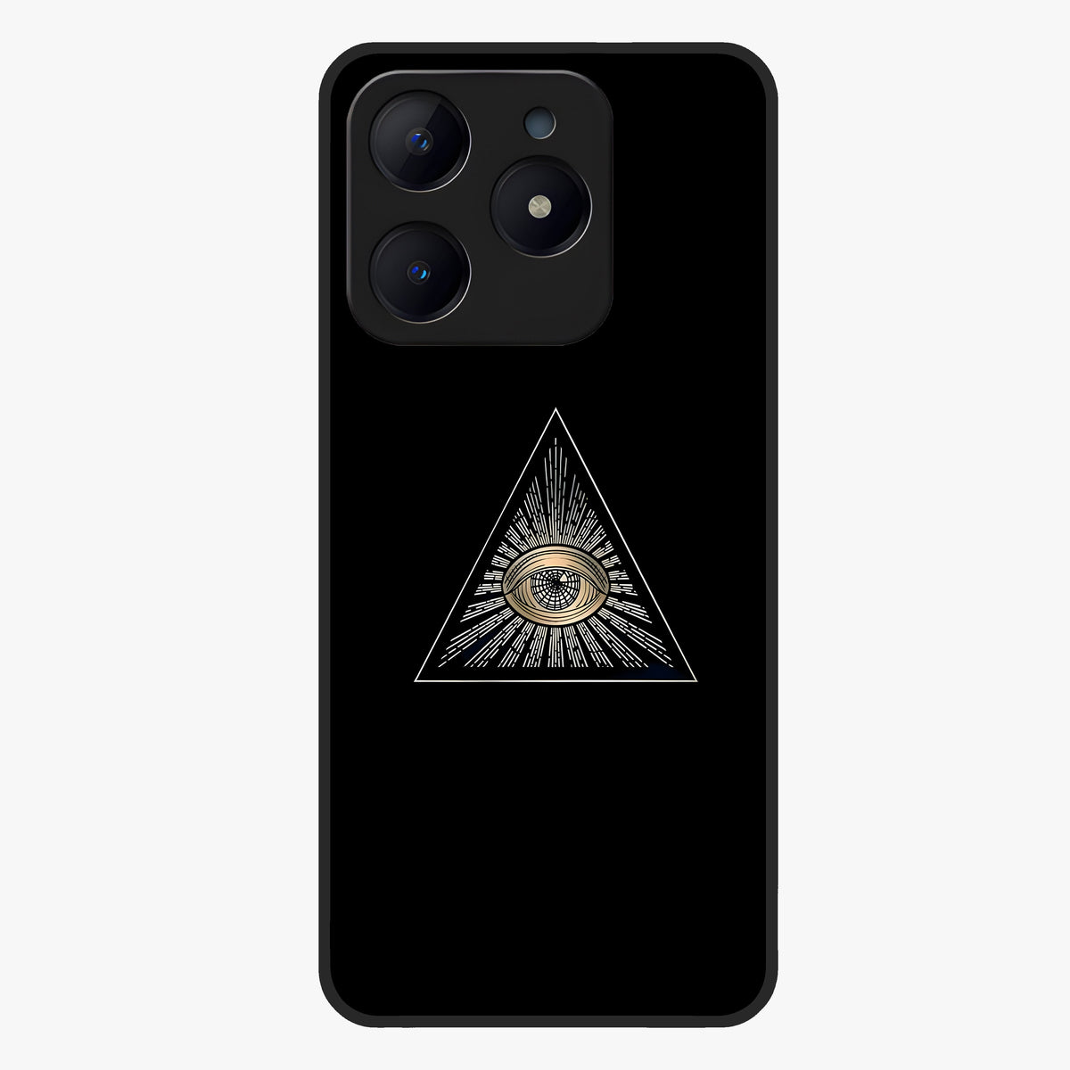 Illuminati Evil Glass Case showing flat back view with mysterious illuminati symbol artwork and glossy glass finish.