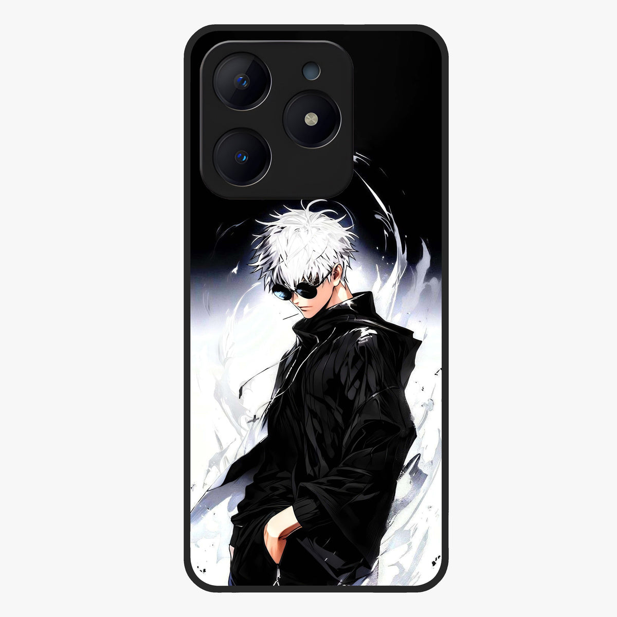 Limitless Shadow King Glass Case showing flat back view with powerful shadow warrior artwork and glossy glass finish.