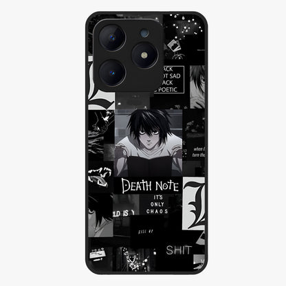 Midnight Chaos Mind Glass Case showing flat back view with abstract dark themed artwork and glossy glass finish.
