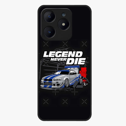 Midnight Racing Legacy Glass Case showing flat back view with sleek racing inspired artwork and glossy glass finish.