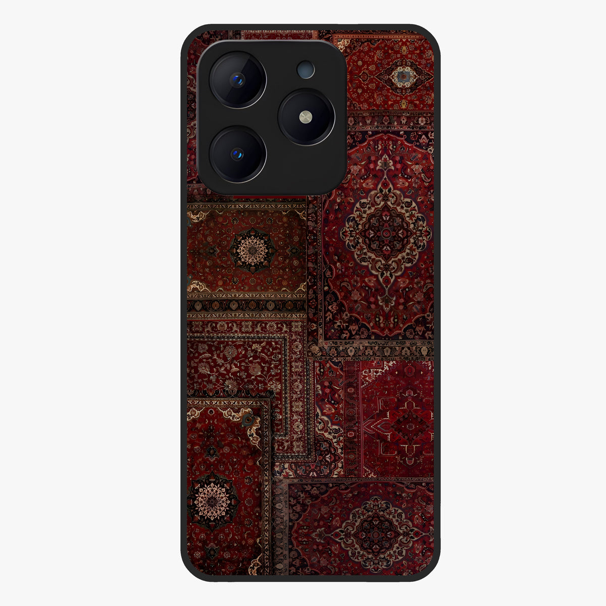 Persian Velvet Tale Glass Case showing flat back view with luxurious Persian velvet pattern artwork and glossy glass finish.