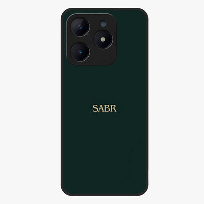 Sabr Minimal Patience Glass Case showing flat back view with minimalist typography artwork and glossy glass finish.