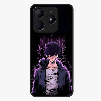 Shadow Monarch Awakening Glass Case showing flat back view with powerful dark monarch themed artwork and glossy glass finish.