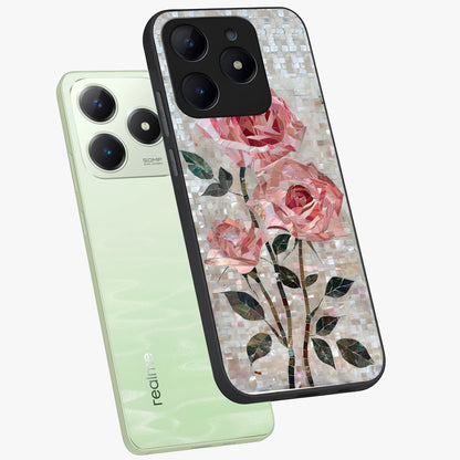 Blush Mosaic Bloom Glass Case displayed in angled mockup highlighting artistic mosaic flower pattern with aesthetic design.
