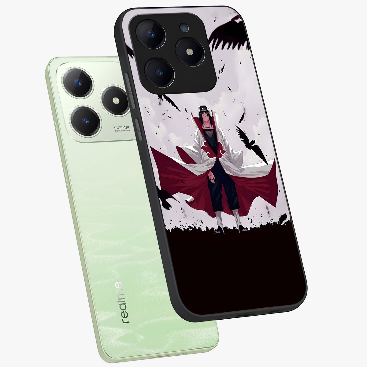 Crimson Crow Ascension Glass Case displayed in angled mockup highlighting powerful crow illustration with dark crimson aesthetic.