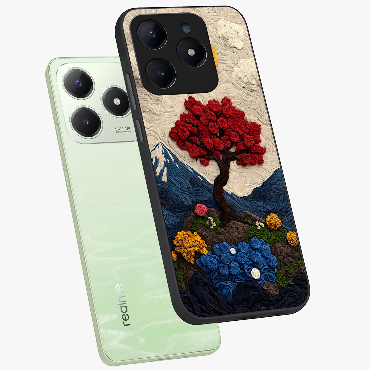 Eternal Nature Tapestry Glass Case displayed in angled mockup highlighting detailed botanical pattern with artistic aesthetic.