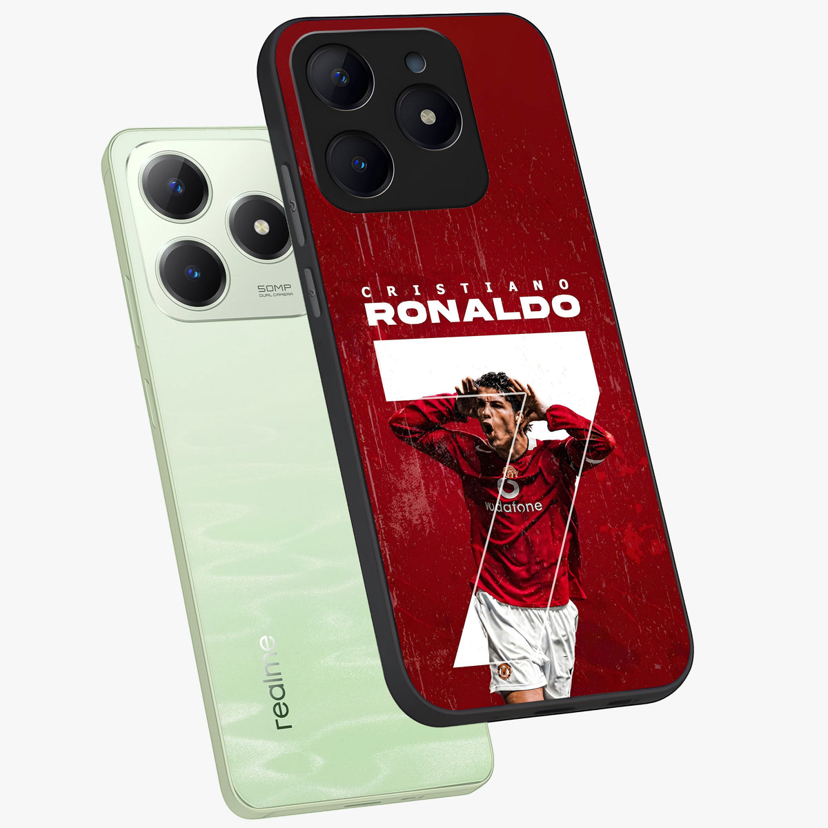 Goal Celebration Legacy Glass Case displayed in angled mockup highlighting energetic sports celebration design with bold athletic theme.