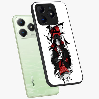 Itachi Limited Edition Naruto Anime Glass Case displayed in angled mockup highlighting dramatic anime illustration with bold action aesthetic.