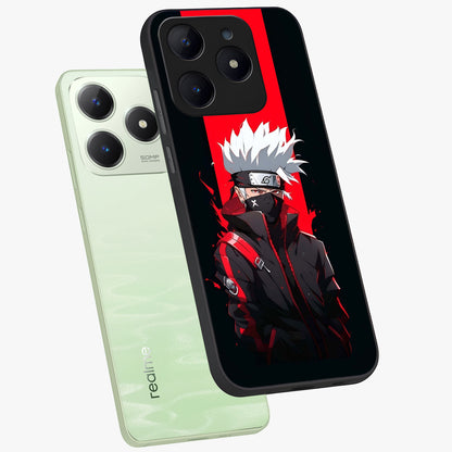 Kakashi Scarlet Shadow Glass Case displayed in angled mockup highlighting dramatic ninja illustration with scarlet themed aesthetic.