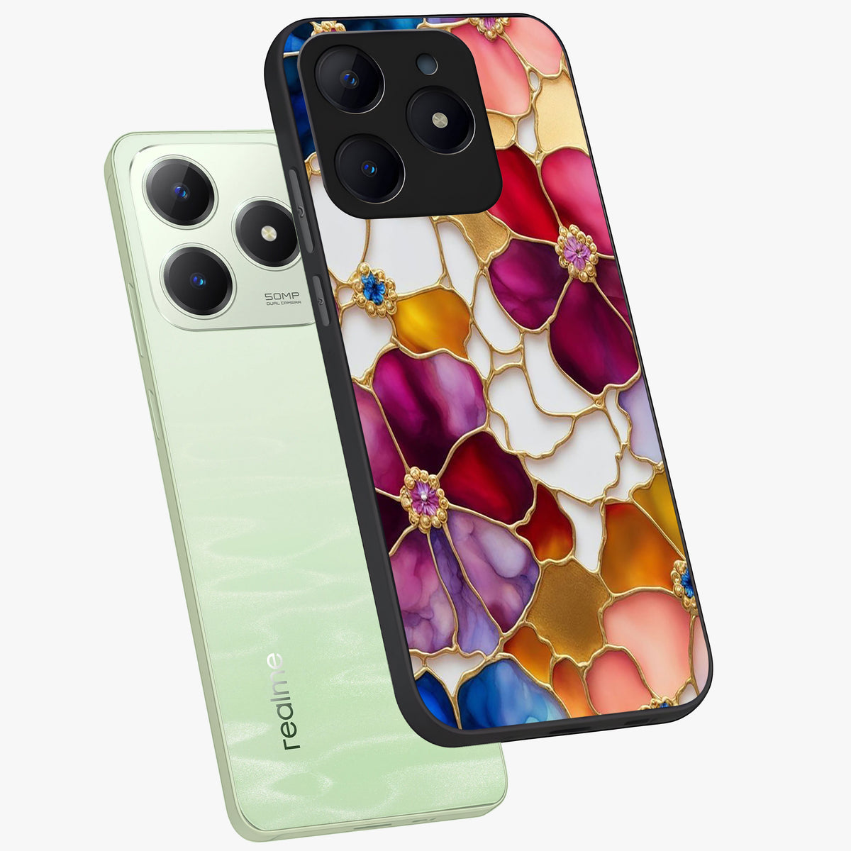 Marble Flower Pattern Glass Case displayed in angled mockup highlighting elegant marble floral design with modern aesthetic.