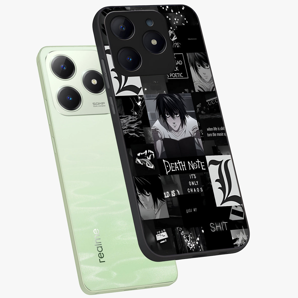 Midnight Chaos Mind Glass Case displayed in angled mockup highlighting chaotic artistic design with dramatic midnight aesthetic.