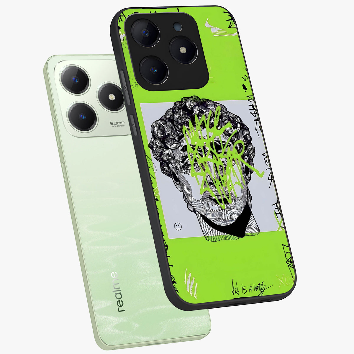 Neo Graffiti Rebellion Glass Case displayed in angled mockup highlighting urban street art design with rebellious aesthetic.