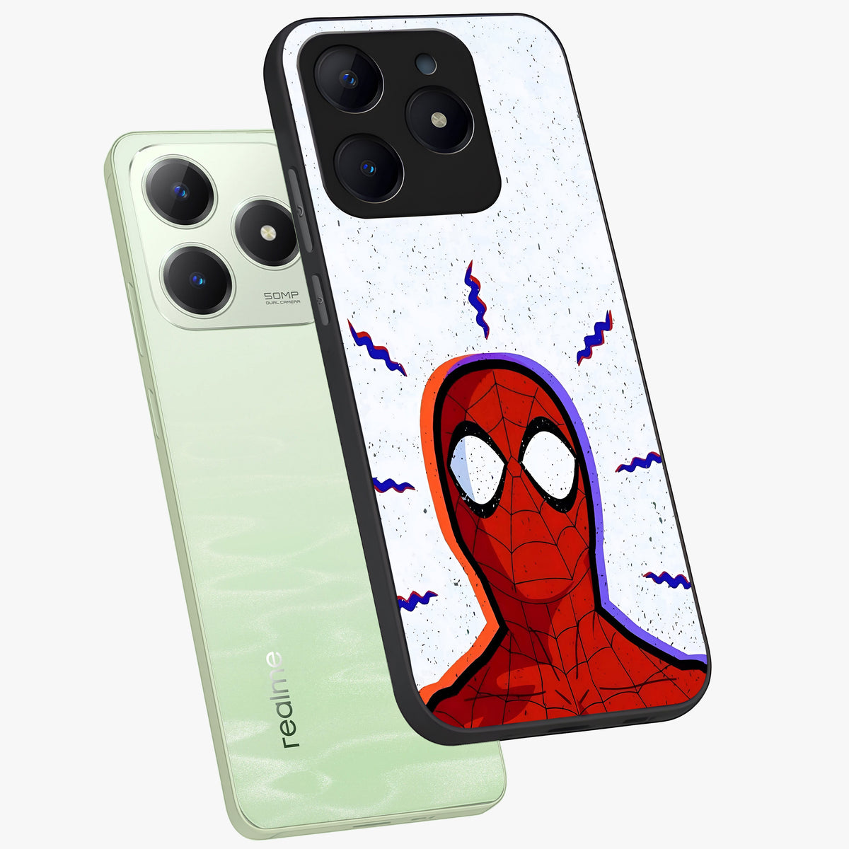 Omg Spiderman Glass Case displayed in angled mockup highlighting dynamic hero illustration with action comic aesthetic.