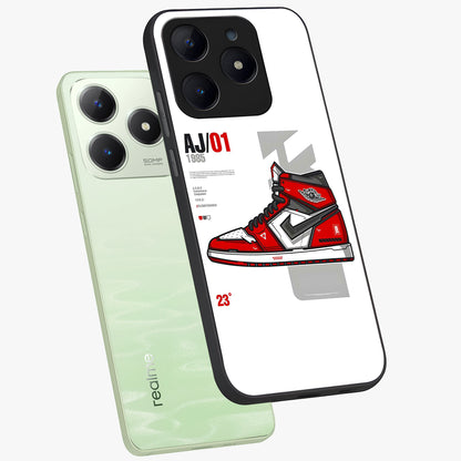 Retro Sneaker Blueprint Glass Case displayed in angled mockup highlighting detailed shoe design with sporty retro aesthetic.