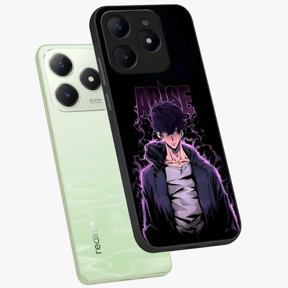Shadow Monarch Awakening Glass Case displayed in angled mockup highlighting dramatic shadow warrior design with fantasy aesthetic.