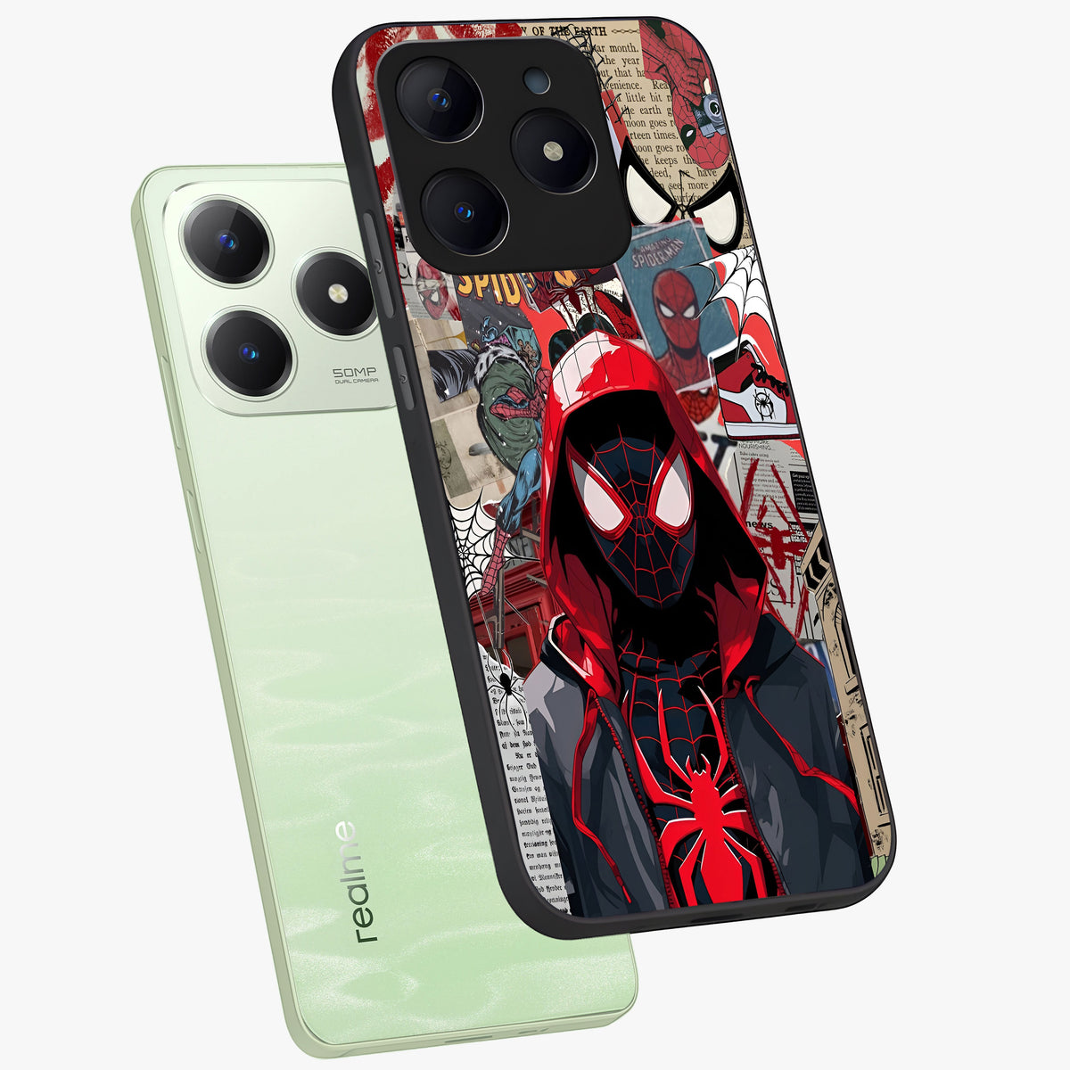 Spider Collage Street Glass Case displayed in angled mockup highlighting dynamic street style collage design with comic aesthetic.