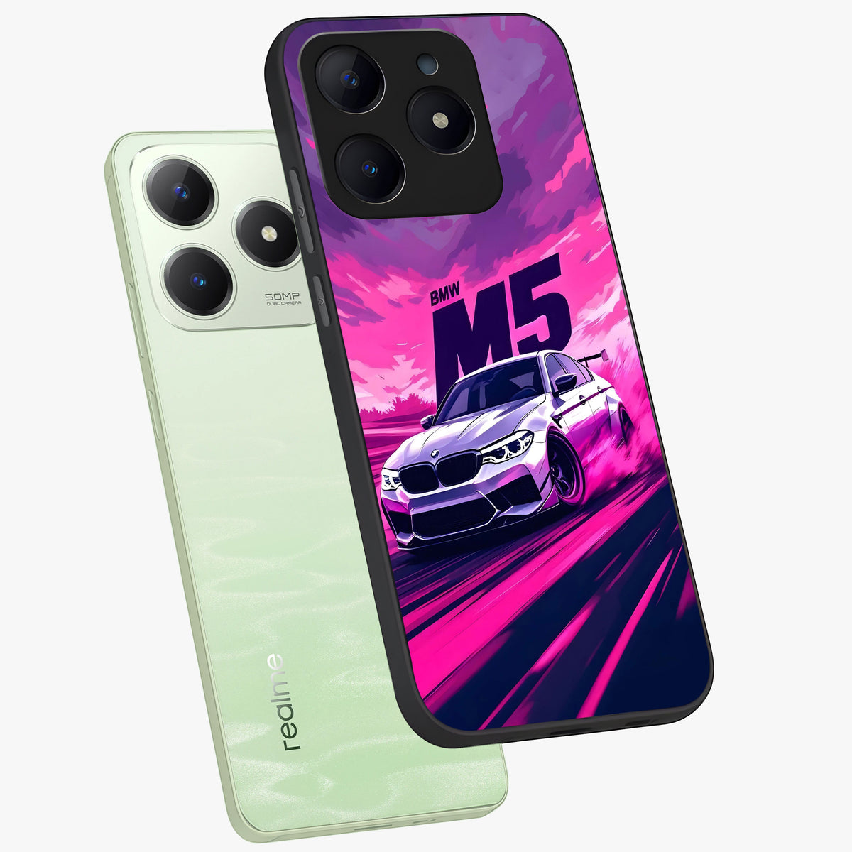 Velocity Drift Pulse Glass Case displayed in angled mockup highlighting dynamic drift design with sporty automotive aesthetic.