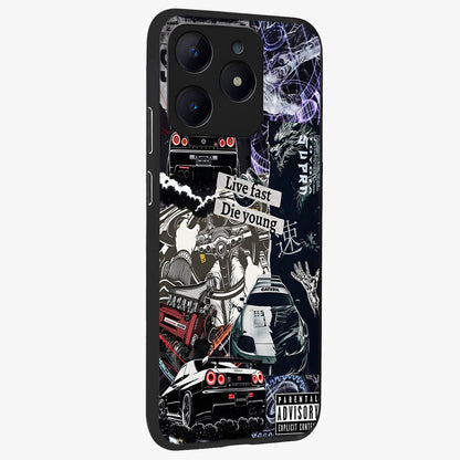 Die Young Glass Case upright view showcasing striking typography artwork with modern statement theme.