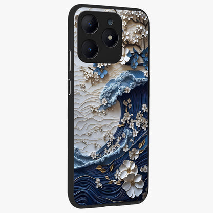 Floral Wave Origami Glass Case upright view showcasing creative floral origami artwork with artistic decorative theme.