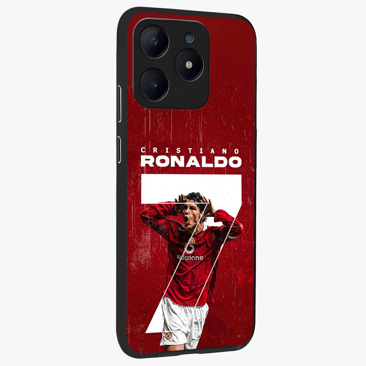Goal Celebration Legacy Glass Case upright view showcasing dynamic football inspired artwork with victory celebration aesthetic.