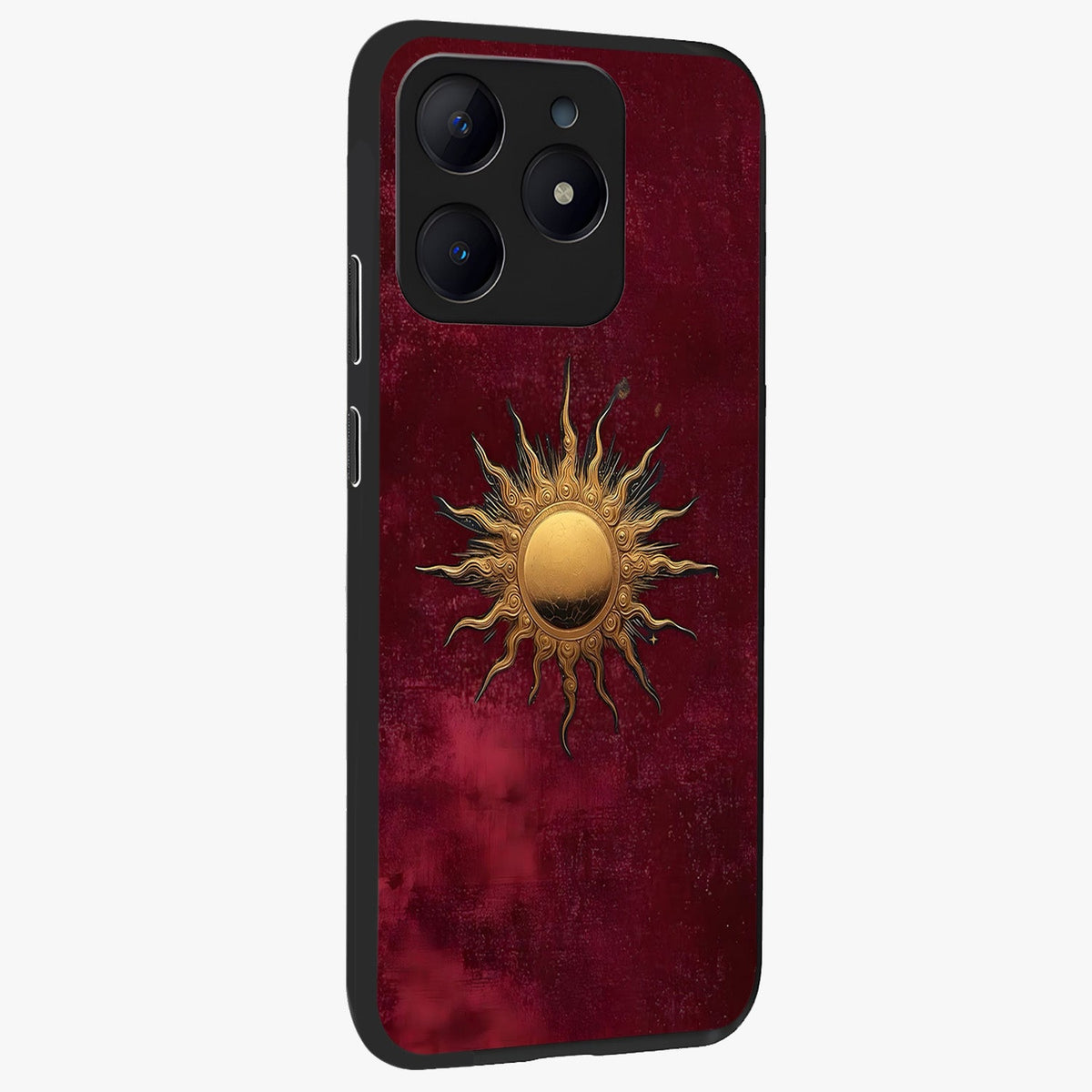 Golden Sun Minimalism Glass Case upright view showcasing simple golden sun artwork with elegant minimalist style.