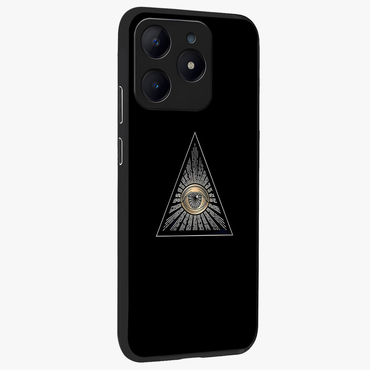 Illuminati Evil Glass Case upright view showcasing striking illuminati artwork with mysterious symbolic theme.