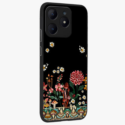 Midnight Bloom Pattern Glass Case upright view showcasing decorative floral artwork with deep night themed palette.