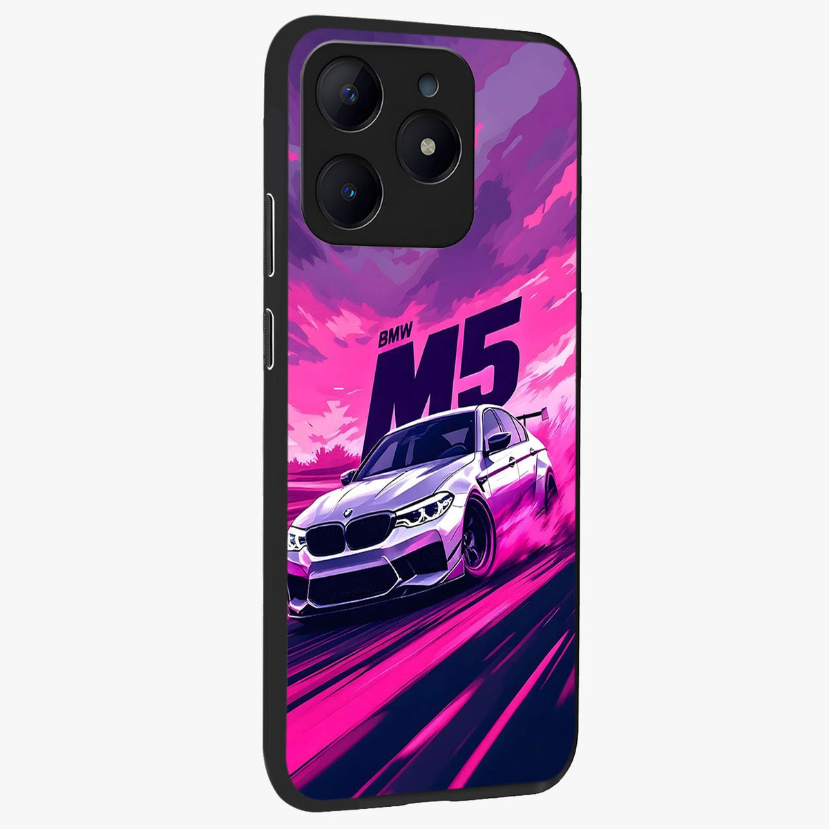 Velocity Drift Pulse Glass Case upright view showcasing powerful racing artwork with energetic motorsport theme.