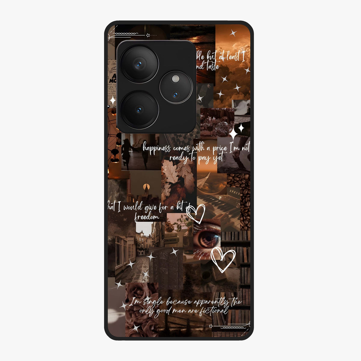 Bittersweet Aesthetic Chaos Glass Case showing flat back view with artistic chaotic aesthetic design and glossy glass finish.