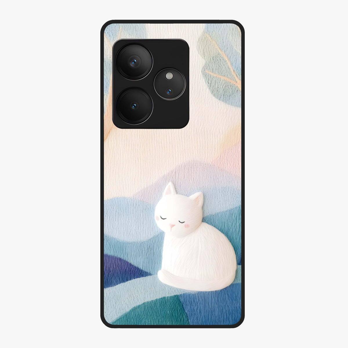 Cotton Dream Cat Glass Case showing flat back view with soft dreamy cat artwork and glossy glass finish.