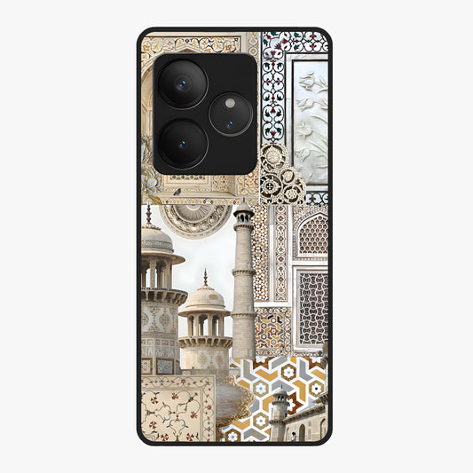 Mughal Marble Legacy Glass Case showing flat back view with intricate Mughal inspired marble pattern and glossy glass finish.