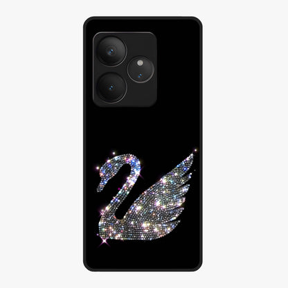 Starlit Swan Grace Glass Case showing flat back view with graceful swan artwork under starry sky and glossy glass finish.