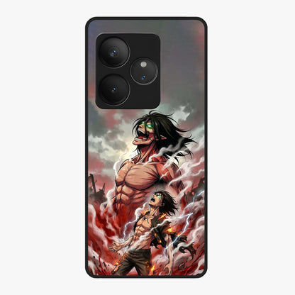 Titan Awakening Fury Glass Case showing flat back view with powerful titan inspired artwork and glossy glass finish.