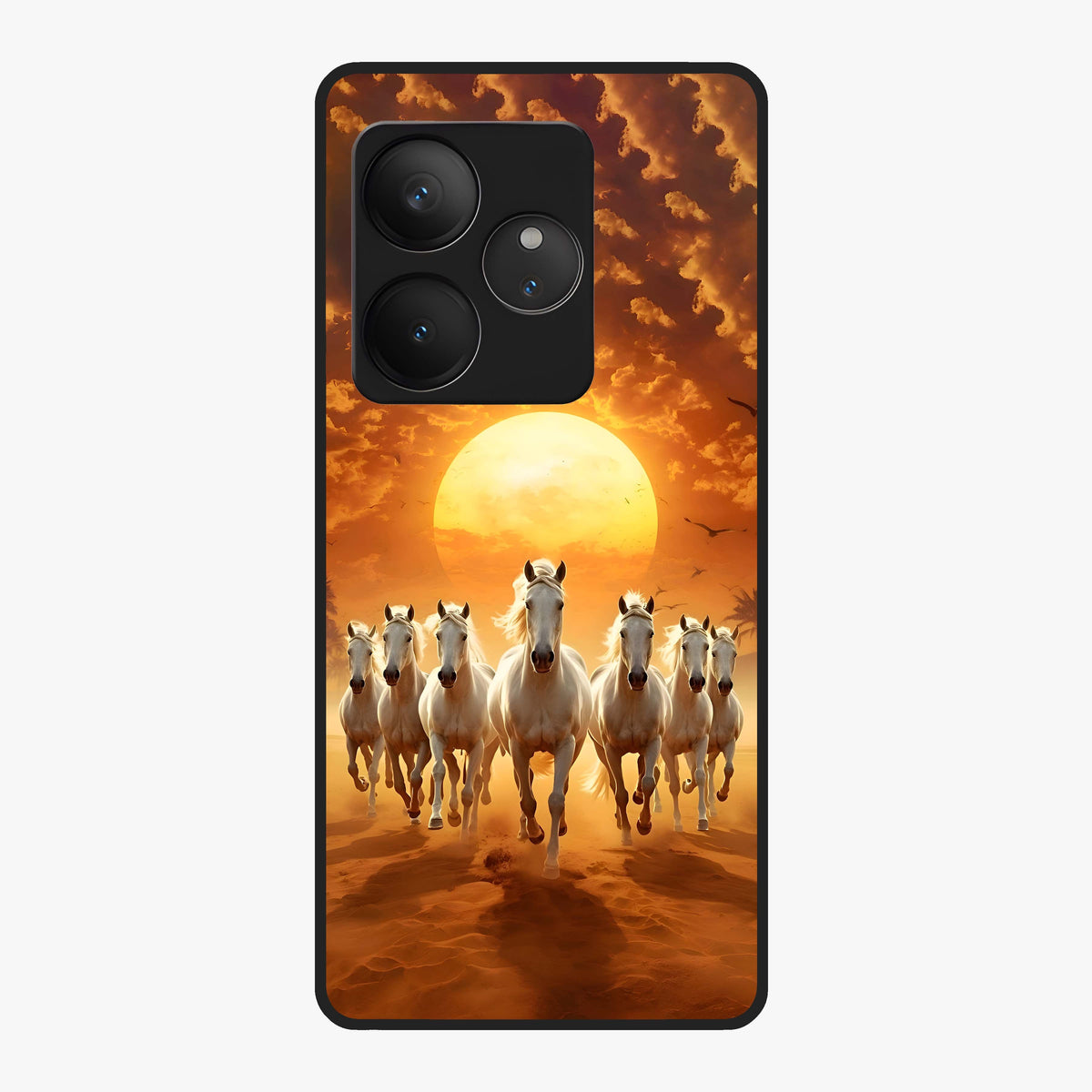 Wild Sunset Majesty Glass Case showing flat back view with majestic sunset landscape artwork and glossy glass finish.