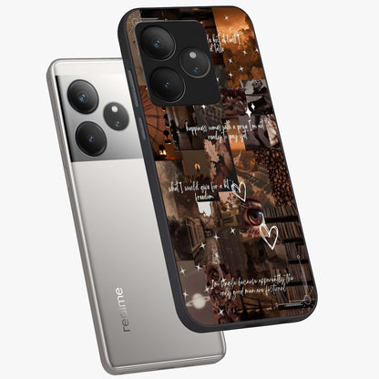 Bittersweet Aesthetic Chaos Glass Case displayed in angled mockup highlighting expressive abstract artwork and edgy aesthetic theme.