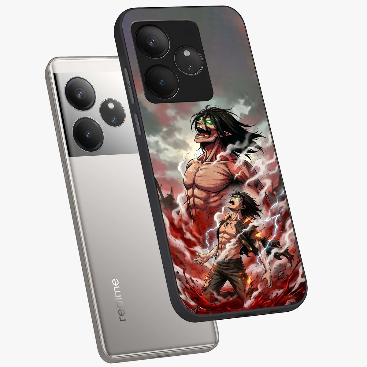 Titan Awakening Fury Glass Case displayed in angled mockup highlighting dramatic giant warrior design with bold anime aesthetic.