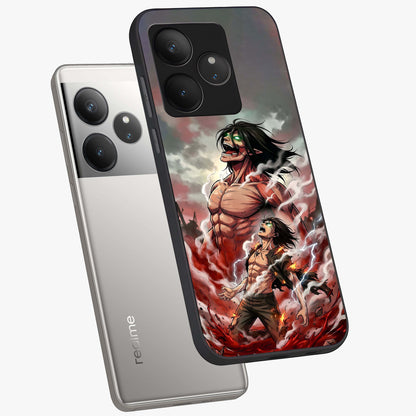 Titan Awakening Fury Glass Case displayed in angled mockup highlighting dramatic giant warrior design with bold anime aesthetic.