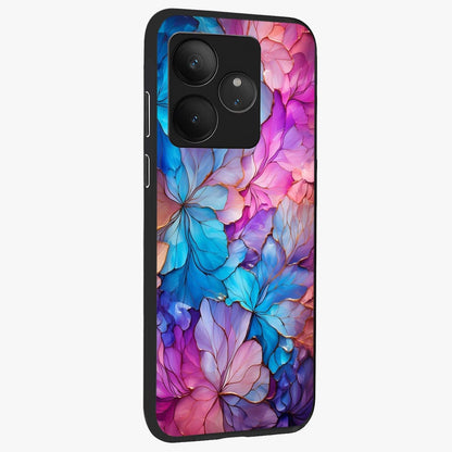 Radiant Floral Whirl Glass Case upright view showcasing lively floral artwork with decorative swirl theme.